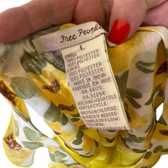 Free People Women's Floral Sunflower Print Chiffon Midi Dress Size L Yellow - Picture 3 of 3